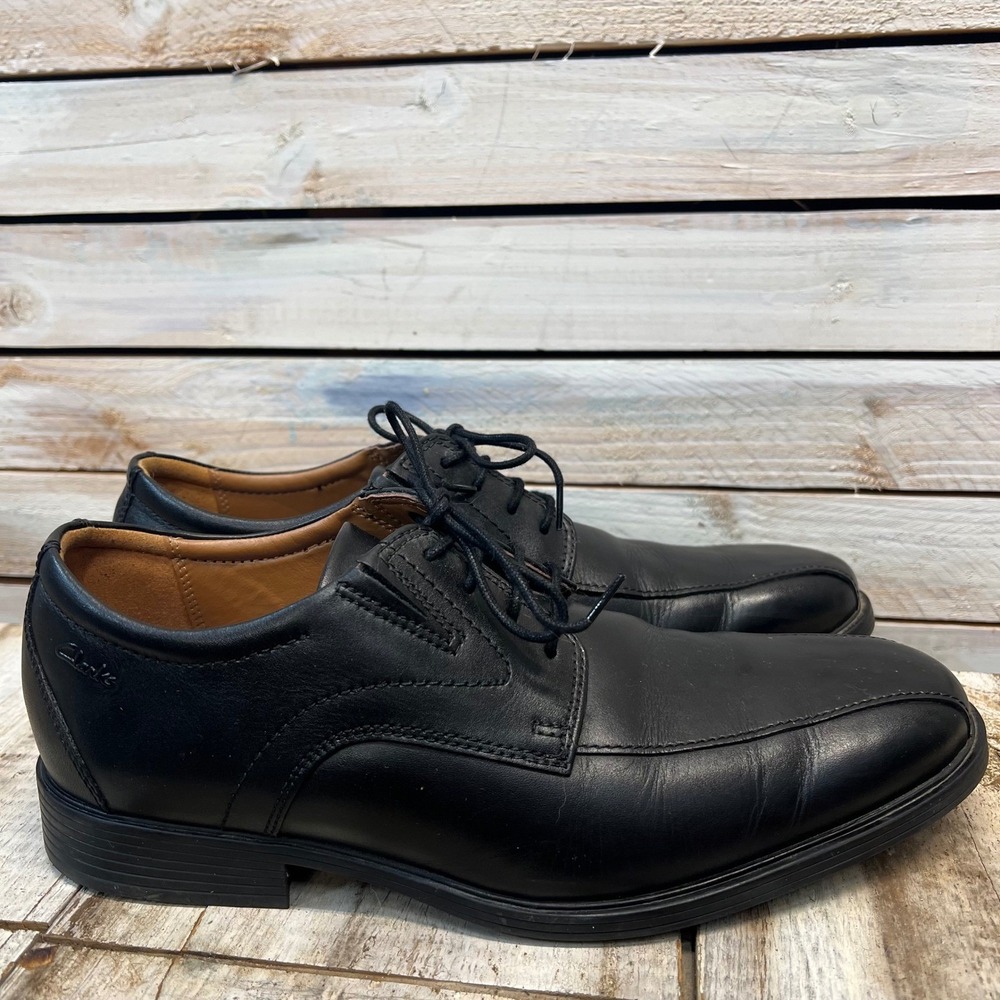 Clarks 15770 Black Leather Cap Toe Oxford Dress Shoes Lace Up Mens 9